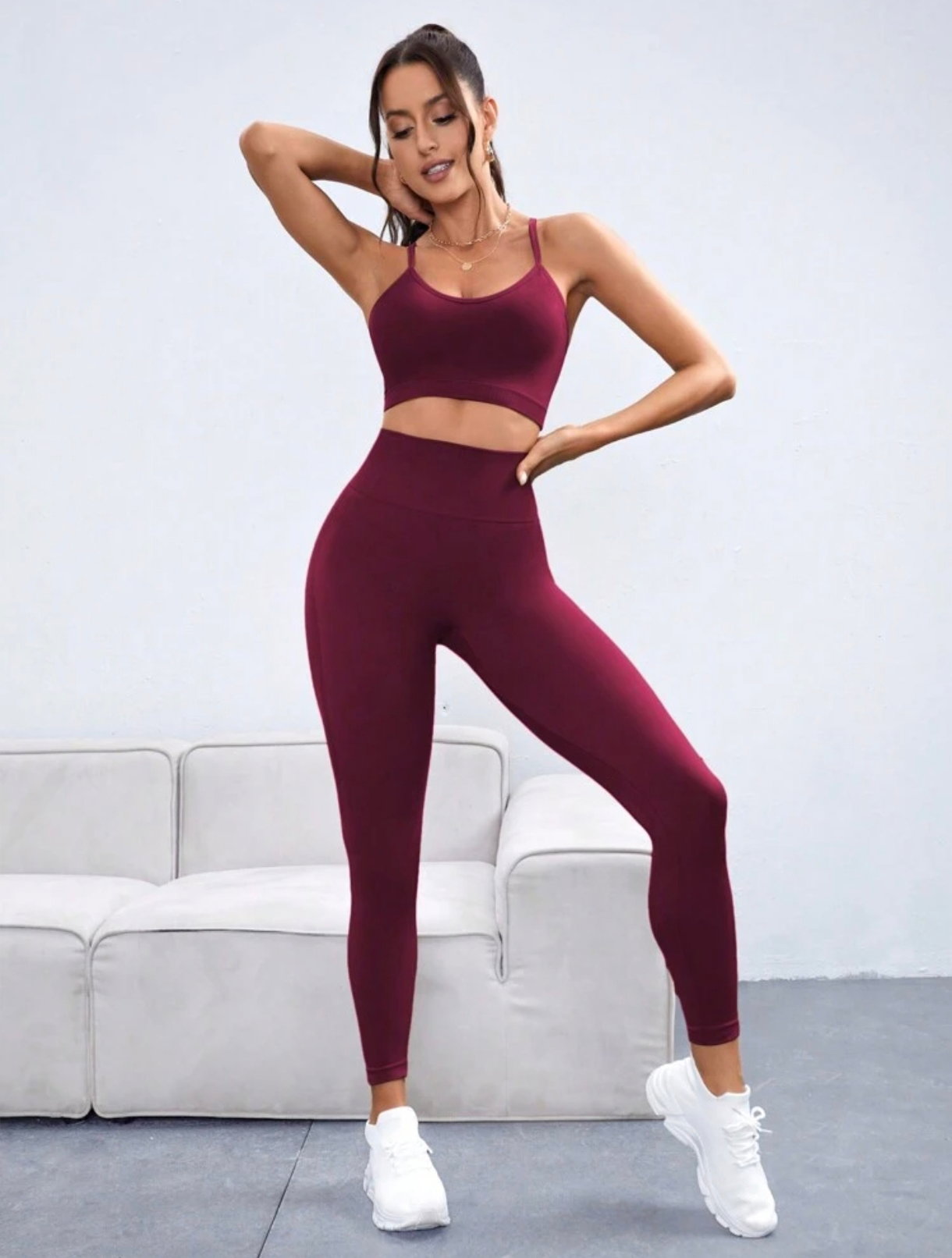2 piece Burgundy spaghetti back work out sets  _2