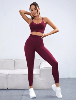 2 piece Burgundy spaghetti back work out sets  