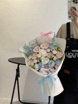 Pink Blue Soap Flower Mixed Bouquet 