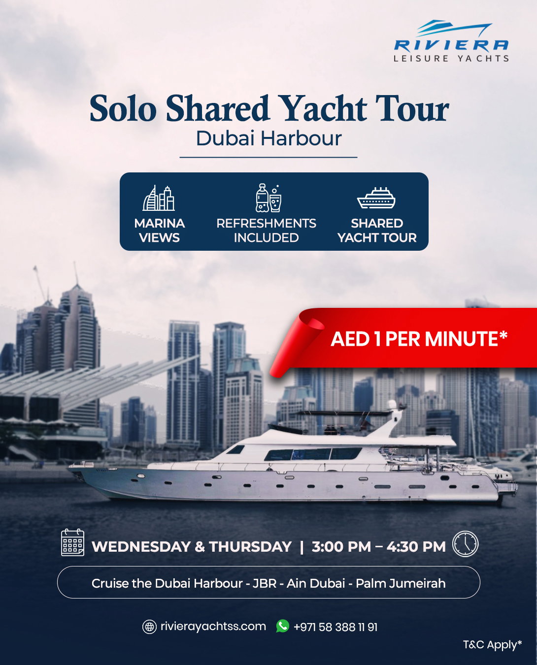 Solo Shared Yacht Dubai Tour AED 1 Per Minute_0