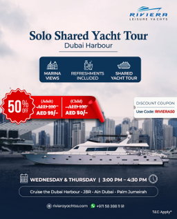 50 % Discount |Solo Shared Yacht Dubai Tour 