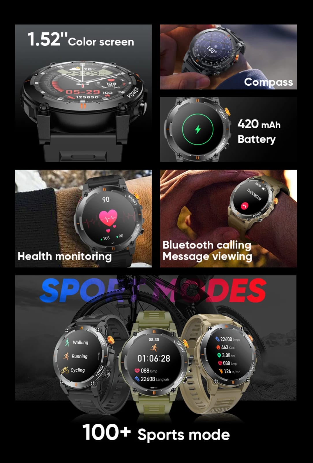J300 Military Style Smartwatch_4