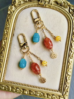 Red Tiger Tooth 3-Eye + Yellow Treasure Vase + Amazonite Pi Xiu Zi-Mini Charm