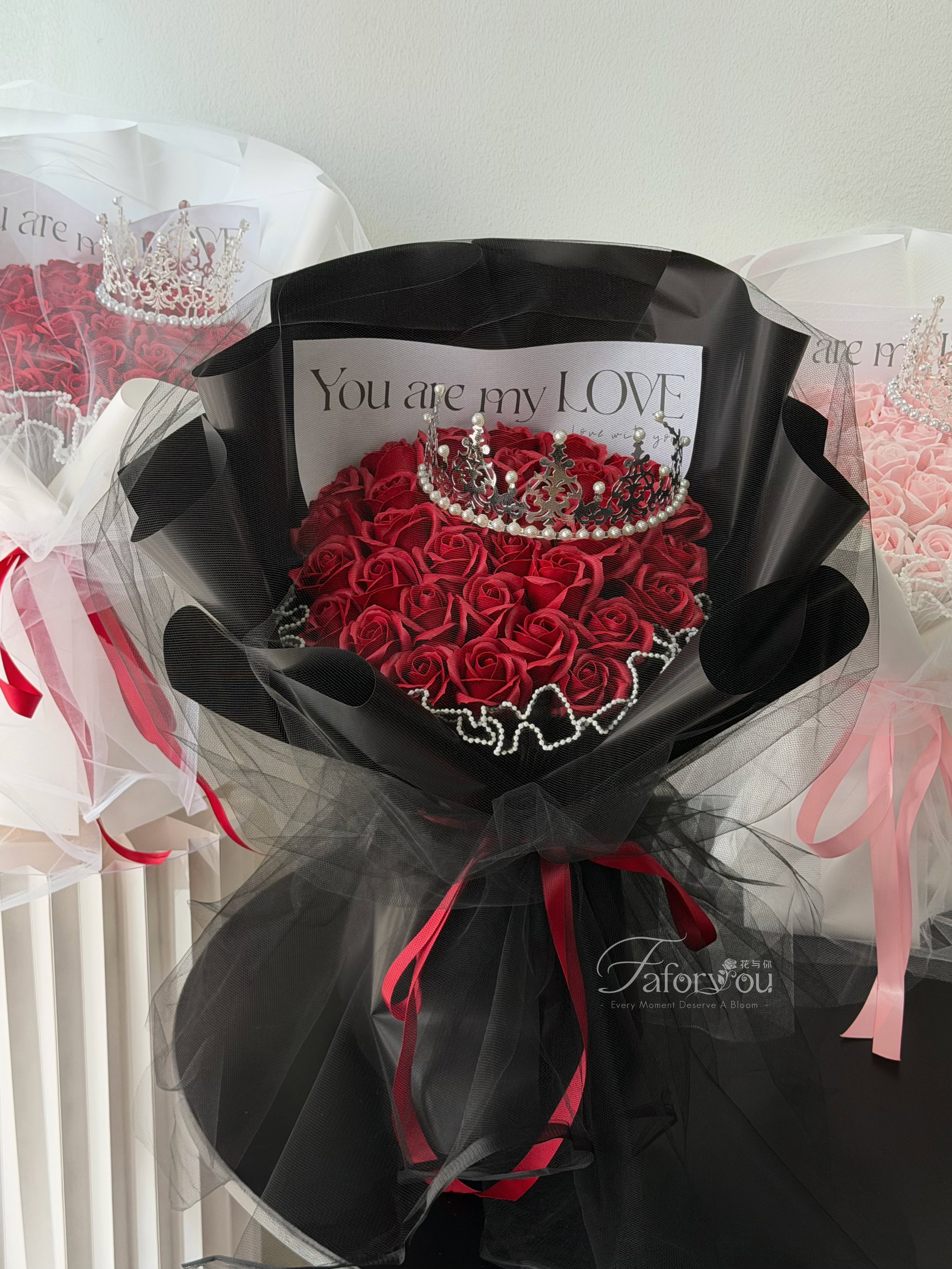 33 stalk Soap Rose Gauze Bouquet _1