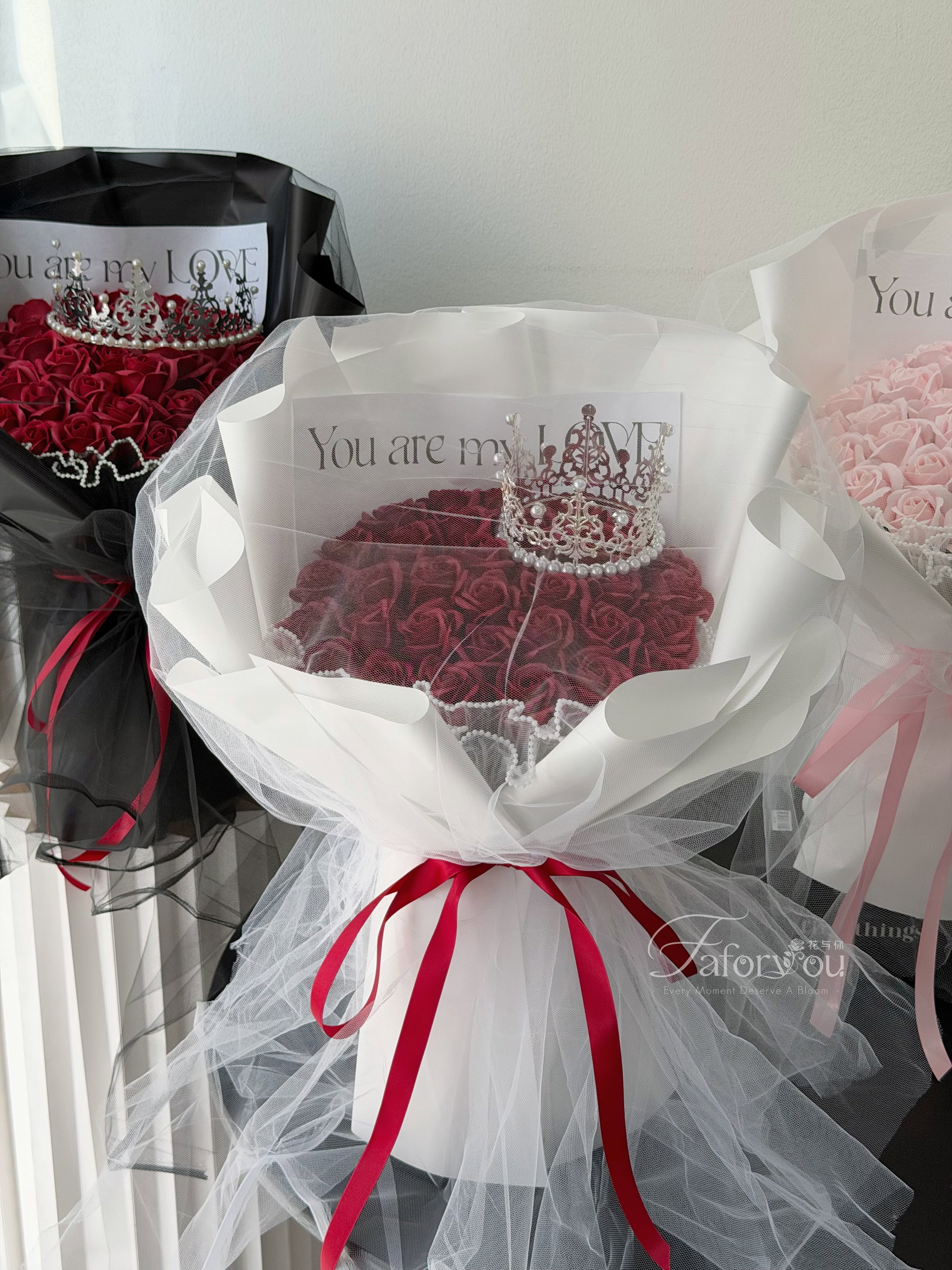 33 stalk Soap Rose Gauze Bouquet_1