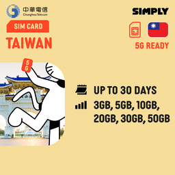 SIMPLY Taiwan SIM | Up to 30 Days - Total 3GB-50GB + Unlimited Data