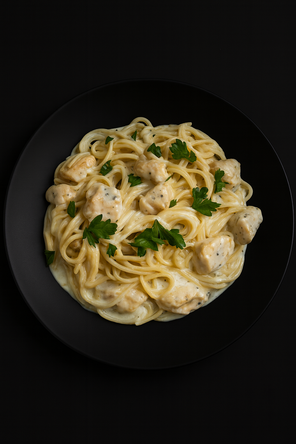 Паста с ломтиками куриной грудки в соусе Альфредо