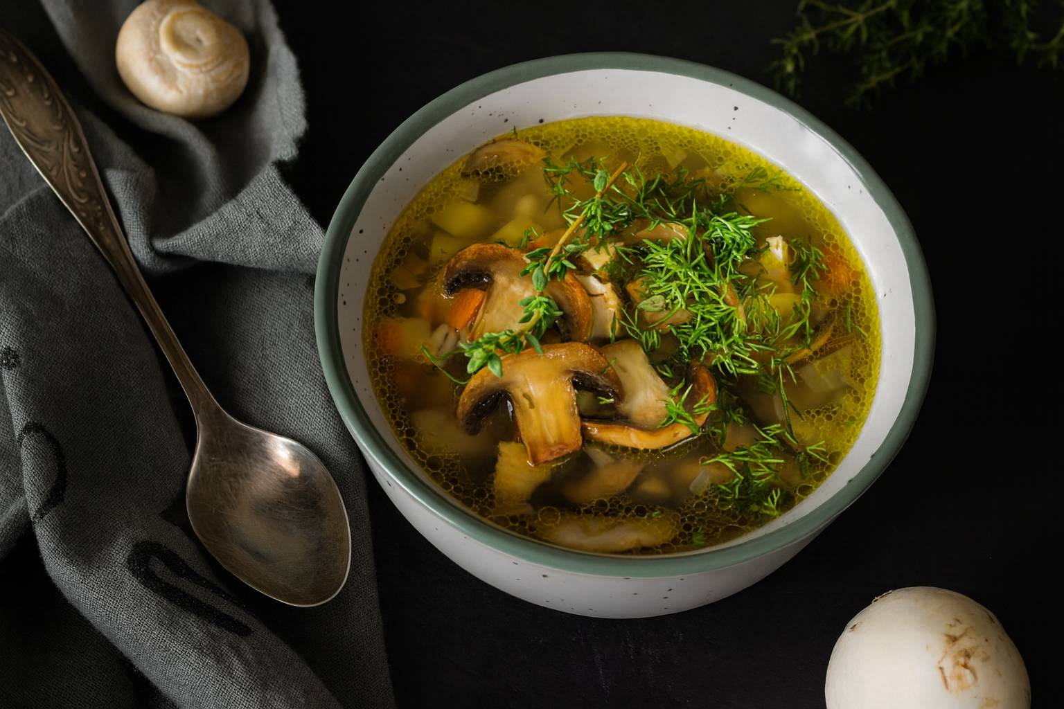 Грибной суп с куриной грудкой