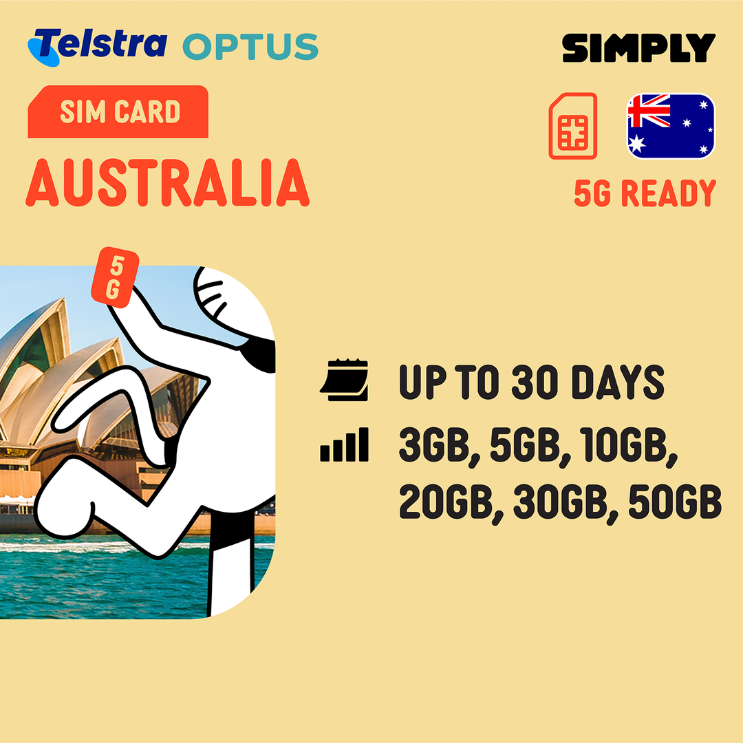 SIMPLY Australia SIM | Up to 30 Days - Total 3GB-50GB + Unlimited Data