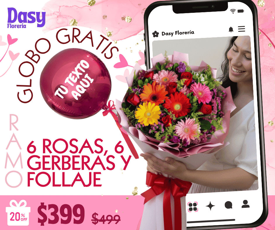 6 rosas, 6 gerberas y follaje_0