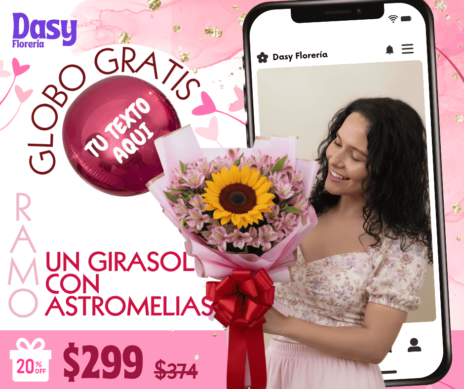 Un girasol con astromelias