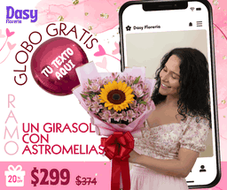 Un girasol con astromelias