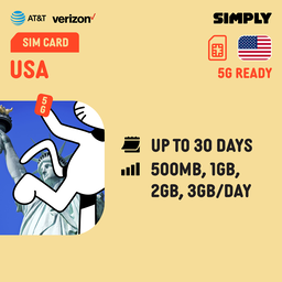 SIMPLY USA SIM | Up to 30 Days - Daily 500MB-3GB + Unlimited Data