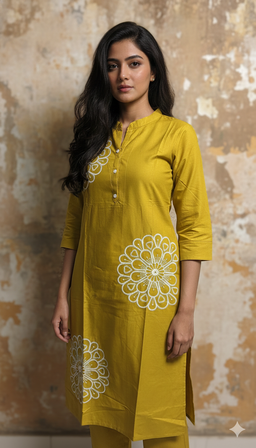 Floral Embroidered Pure Cotton Straight Kurta with Trouser
