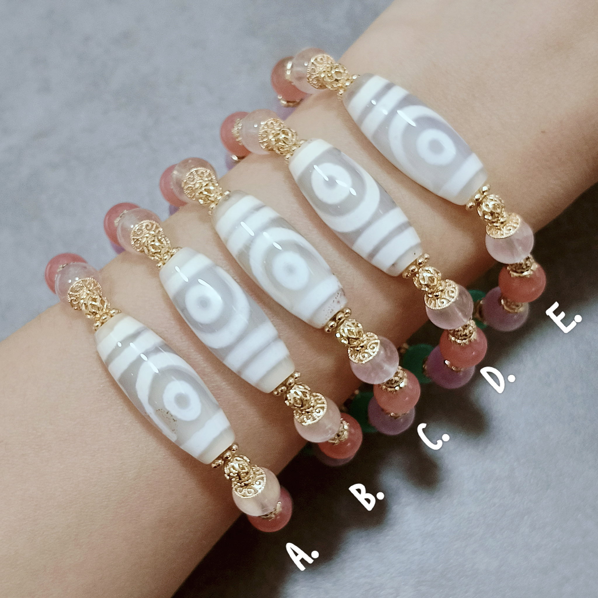 White 2 Eye Dzi + Benefactor Dzi Bracelet (Love, Harmony & Interpersonal Luck)_3