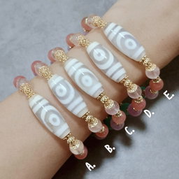 White 2 Eye Dzi + Benefactor Dzi Bracelet (Love, Harmony & Interpersonal Luck)