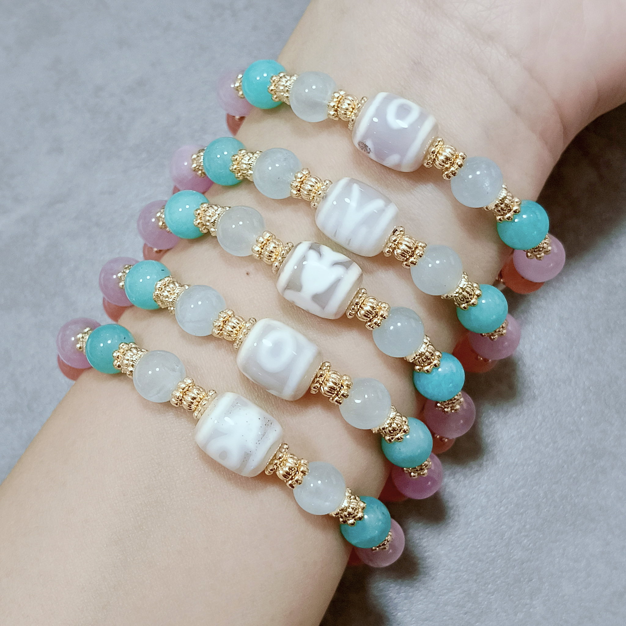 White 2 Eye Dzi + Benefactor Dzi Bracelet (Love, Harmony & Interpersonal Luck)_4