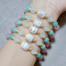 White 2 Eye Dzi + Benefactor Dzi Bracelet (Love, Harmony & Interpersonal Luck)