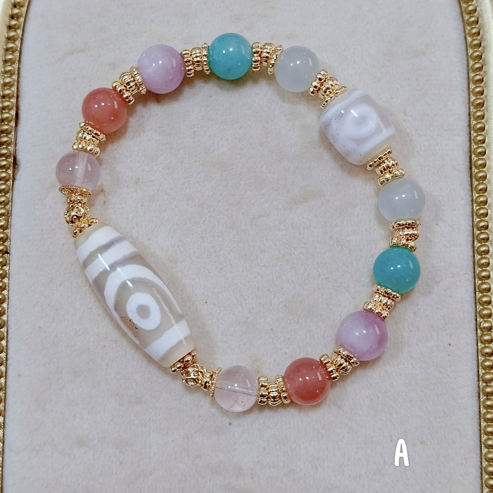 White 2 Eye Dzi + Benefactor Dzi Bracelet (Love, Harmony & Interpersonal Luck)_2