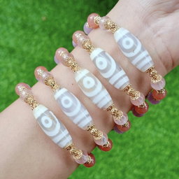 White 2 Eye Dzi + Benefactor Dzi Bracelet (Love, Harmony & Interpersonal Luck)
