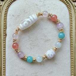White 2 Eye Dzi + Benefactor Dzi Bracelet (Love, Harmony & Interpersonal Luck)