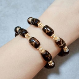 Black Gold Benefactors Dzi Stacker Bracelet with Blessed Mahakala Carving