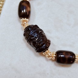 Black Gold Benefactors Dzi Stacker Bracelet with Blessed Mahakala Carving