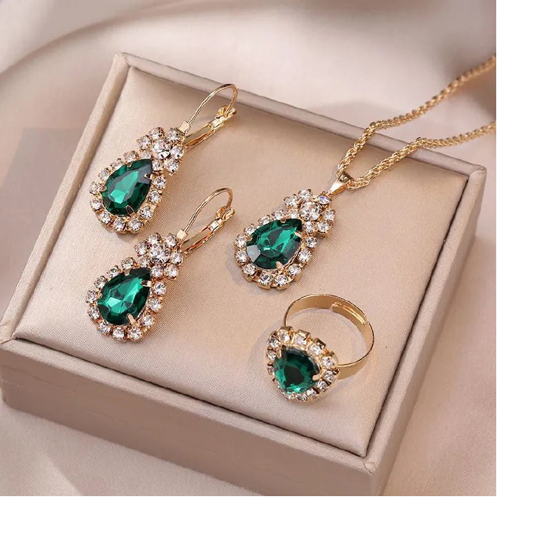 5PCS Women's Watch Earrings Necklace Ring Set Diamond Square Watch Jewelry Set Business Wristwatch Quartz Ladies' Watch_1