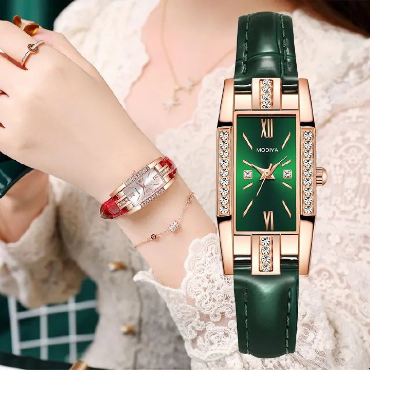 5PCS Women's Watch Earrings Necklace Ring Set Diamond Square Watch Jewelry Set Business Wristwatch Quartz Ladies' Watch_0