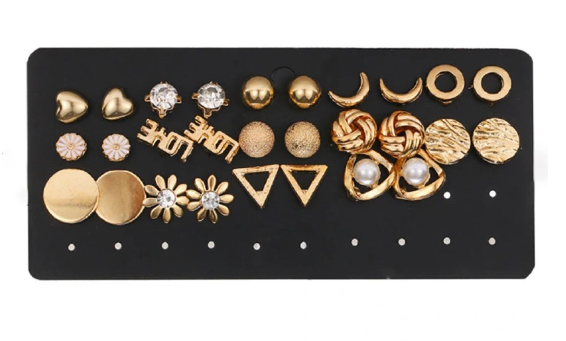 14/20 Pairs Silver Gold Stud Earrings Set _2