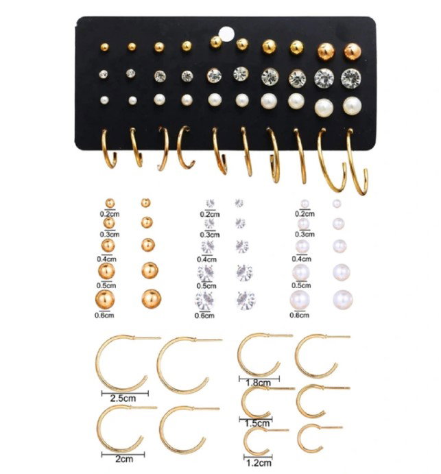 14/20 Pairs Silver Gold Stud Earrings Set _1