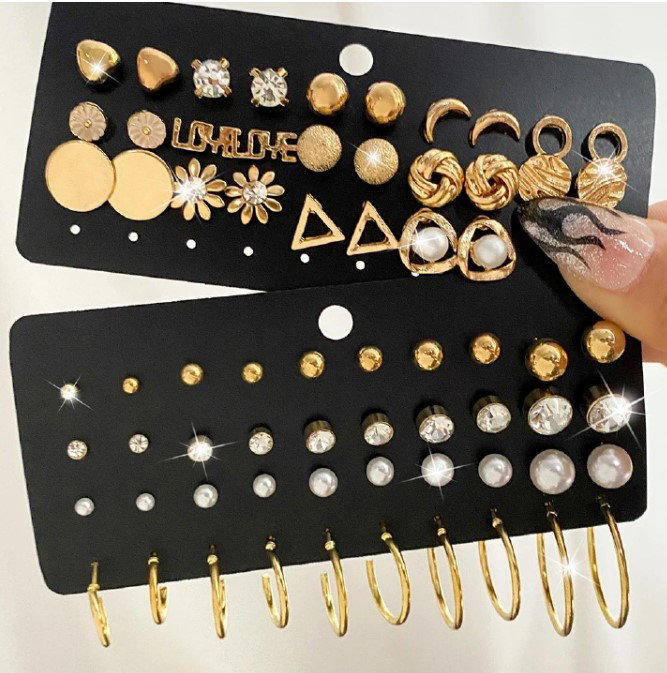 14/20 Pairs Silver Gold Stud Earrings Set