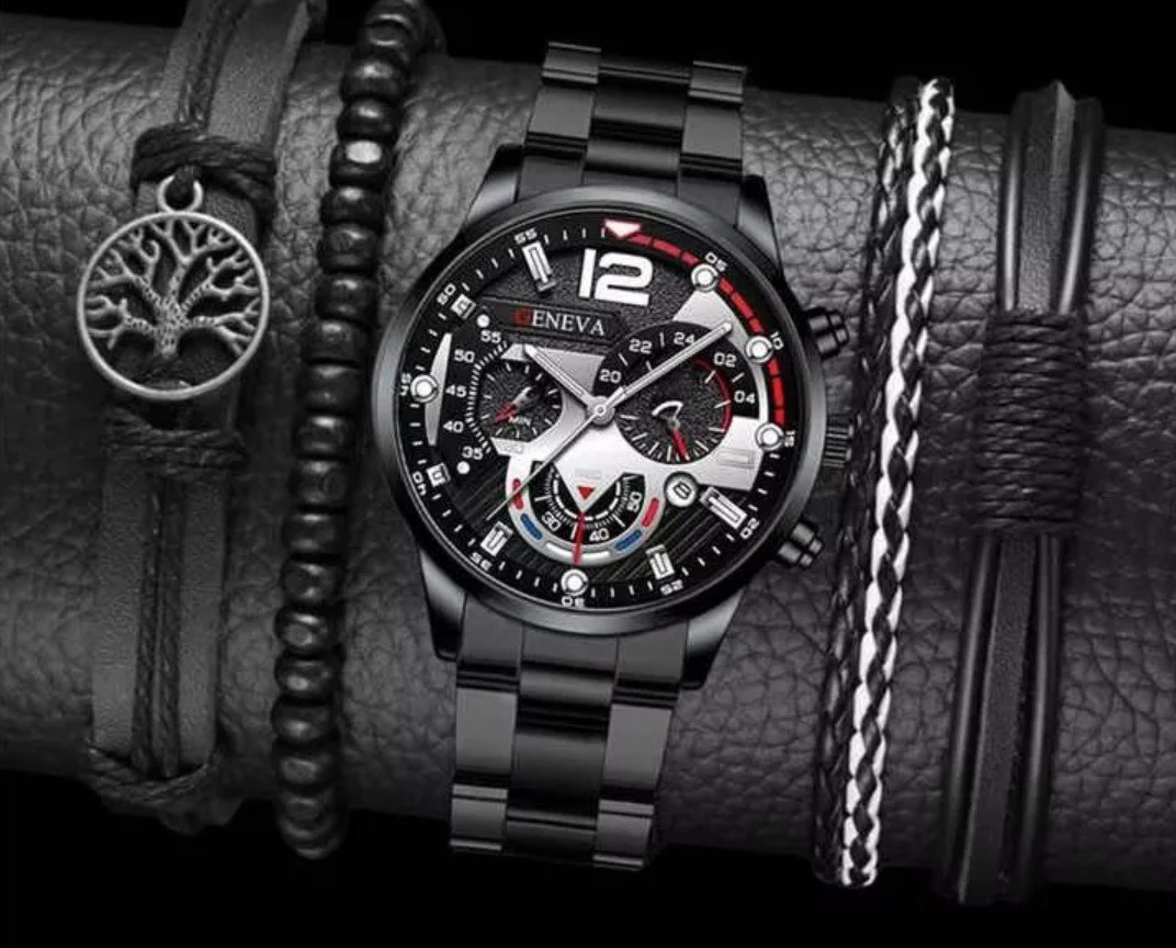 Men Watch And 4PCS Bracelet Fashion With Sports Business Quartz Steel Strip , Sports Watch ,Male Wrist Watch