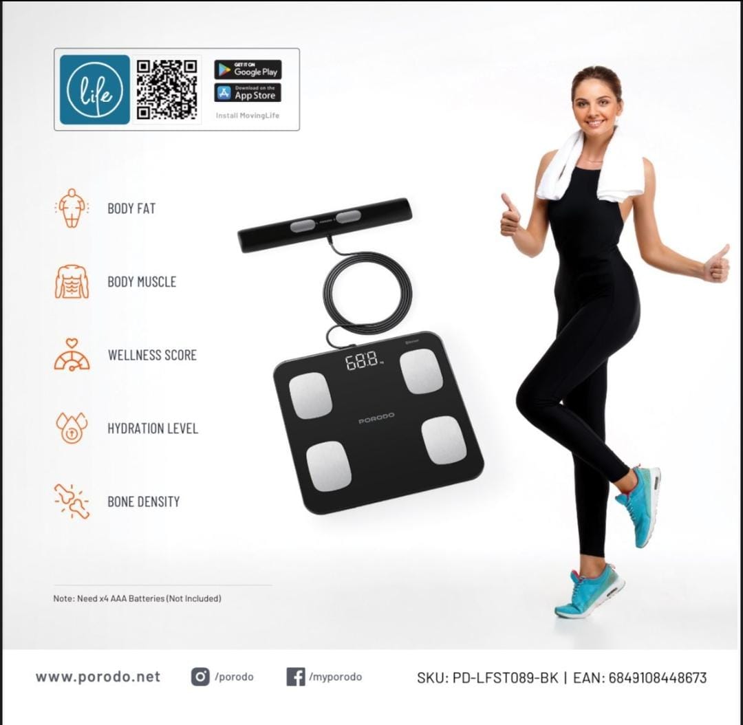 Porodo Lifestyle Precise Analysis Smart Scale - Black_1