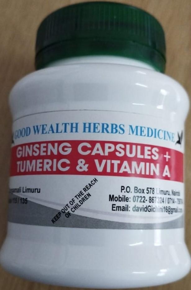Ginseng, turmeric, and vitamin A capsules