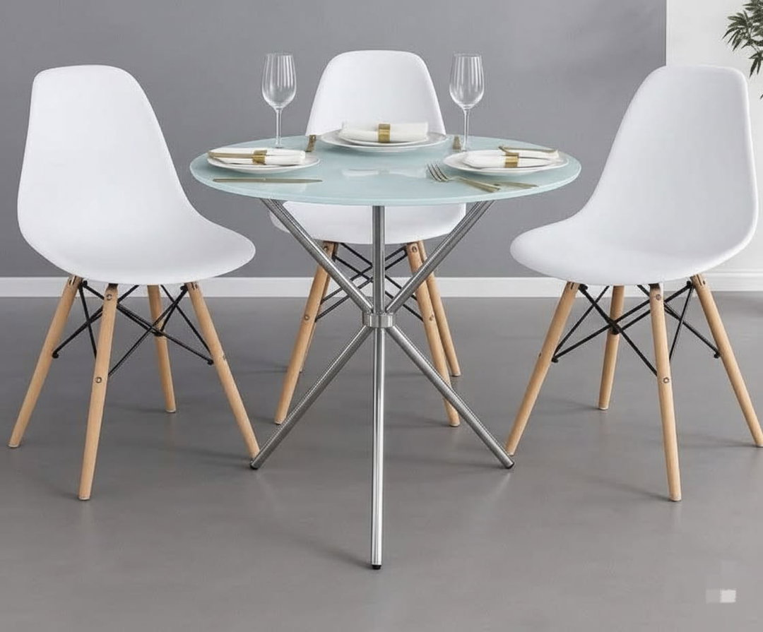 Table à manger vitrée transparente avec chaise