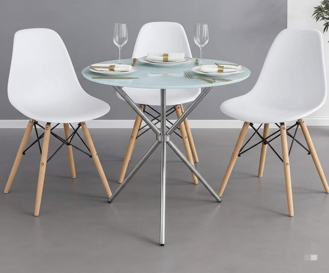 Table à manger vitrée transparente avec chaise_0