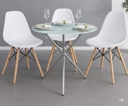 Table à manger vitrée transparente avec chaise