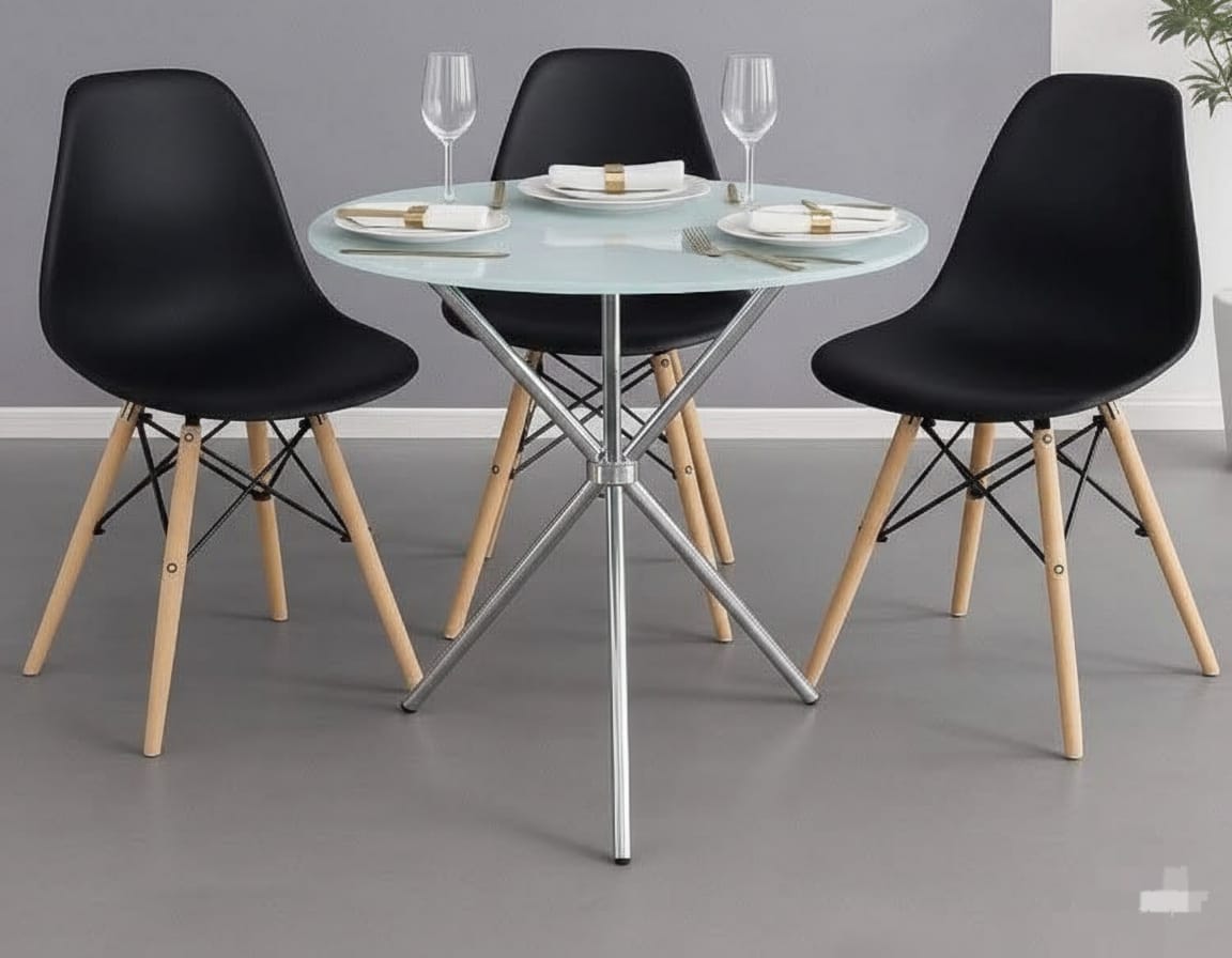Table à manger vitrée transparente avec chaise_3