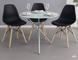 Table à manger vitrée transparente avec chaise