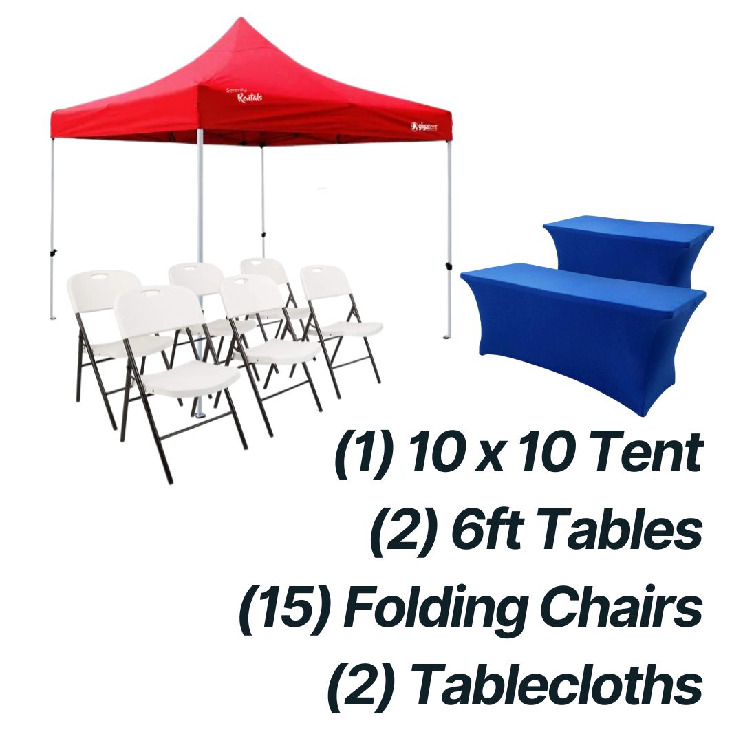 CK Combo - (1)10 x 10 Tent, (15) Chairs, (2) 6ft Tables with Covers.