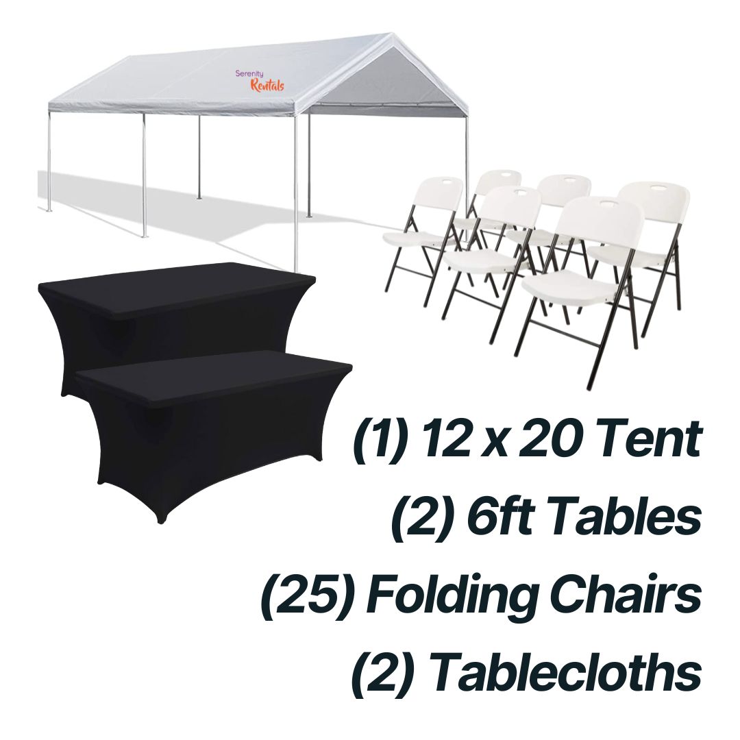 LK Combo - (1)12x 20 Tent, (25) Chairs, (2) 6ft Tables with Covers.