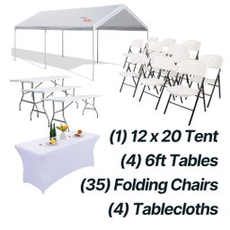 ZK Combo - (1)12x 20 Tent, (35) Chairs, (4) 6ft Tables with Covers.