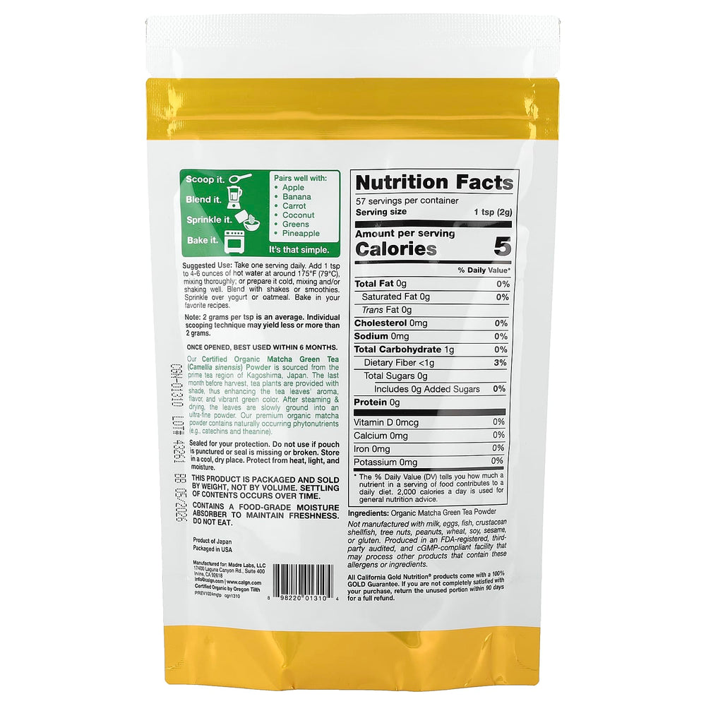 California Gold Nutrition - Organic Matcha Green Tea Powder_1