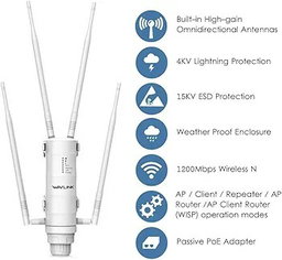 Wavlink AC1200 High Power Outdoor Dual Band Wireless PoE Repeater/AP/Router (VENDOR 5)