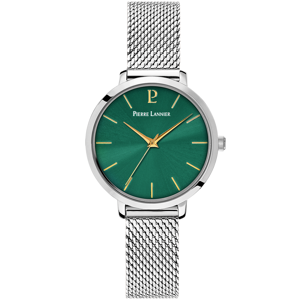 Pour Elle - Coffret Femme CHOUQUETTE Argenté Cadran Vert Bracelet Cuir Vert 12 MM (170G671)_1