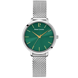 Pour Elle - Coffret Femme CHOUQUETTE Argenté Cadran Vert Bracelet Cuir Vert 12 MM (170G671)