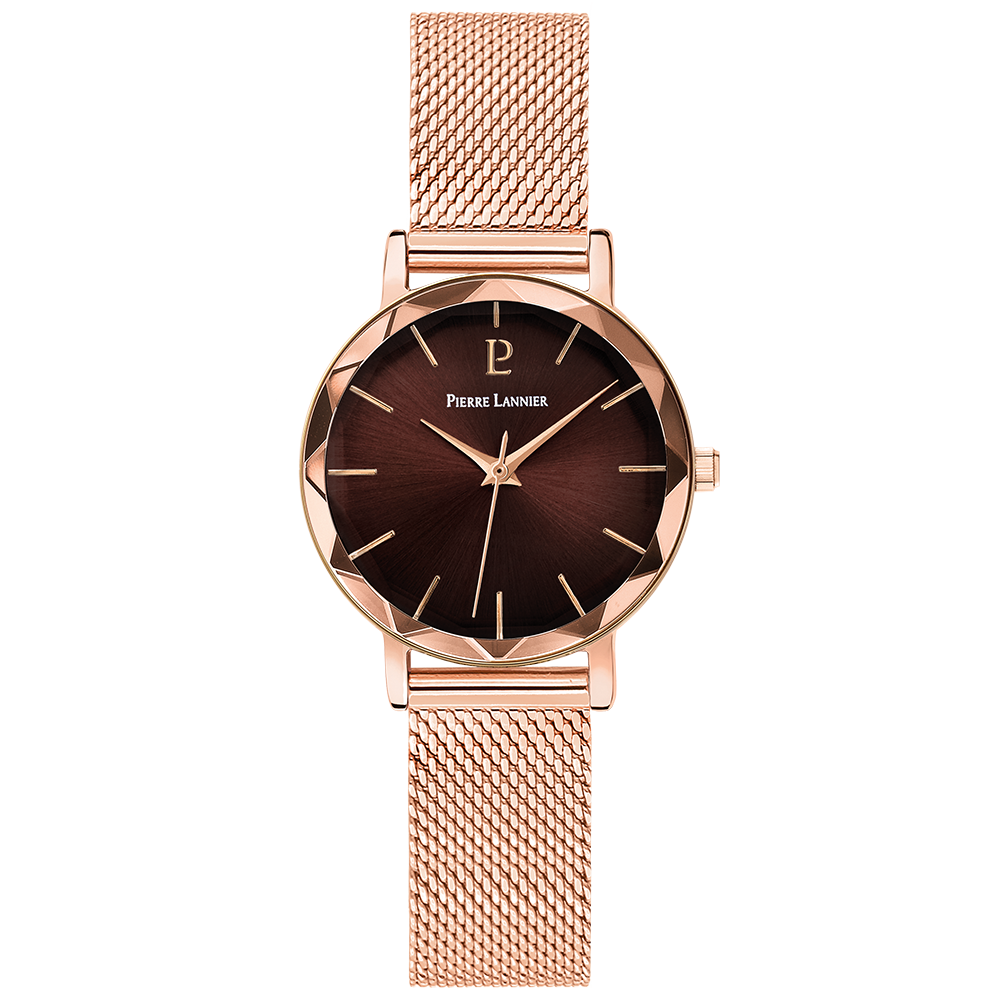 Pour Elle - Montre Femme MULTIPLES Doré-rose Cadran Chocolat Bracelet Acier milanais Doré-rose 14 MM (010P988)
