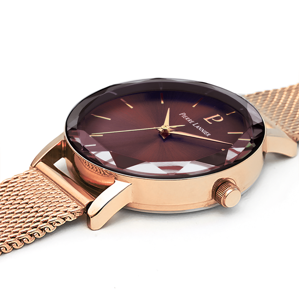 Pour Elle - Montre Femme MULTIPLES Doré-rose Cadran Chocolat Bracelet Acier milanais Doré-rose 14 MM (010P988)_1