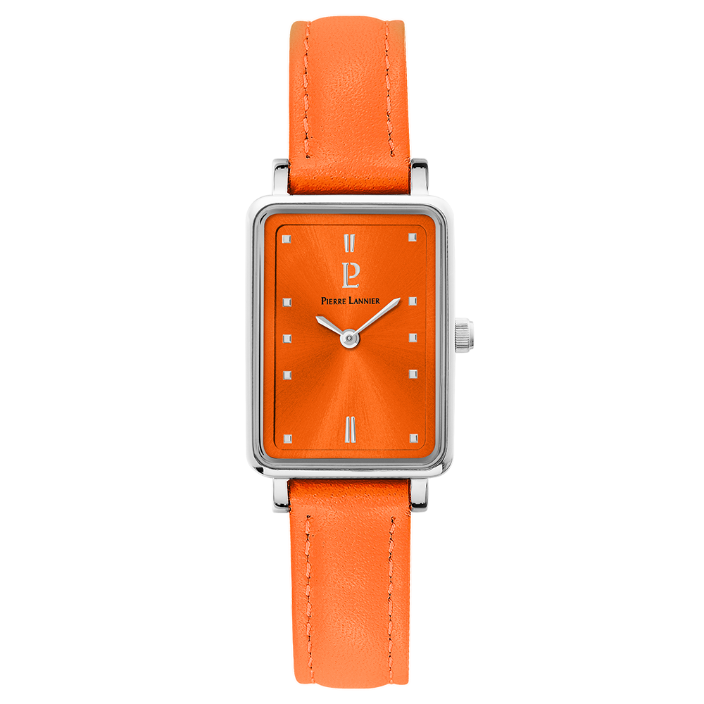 Pour Elle - Montre Femme ARIANE Cadran Orange Bracelet Cuir Orange (049D655)